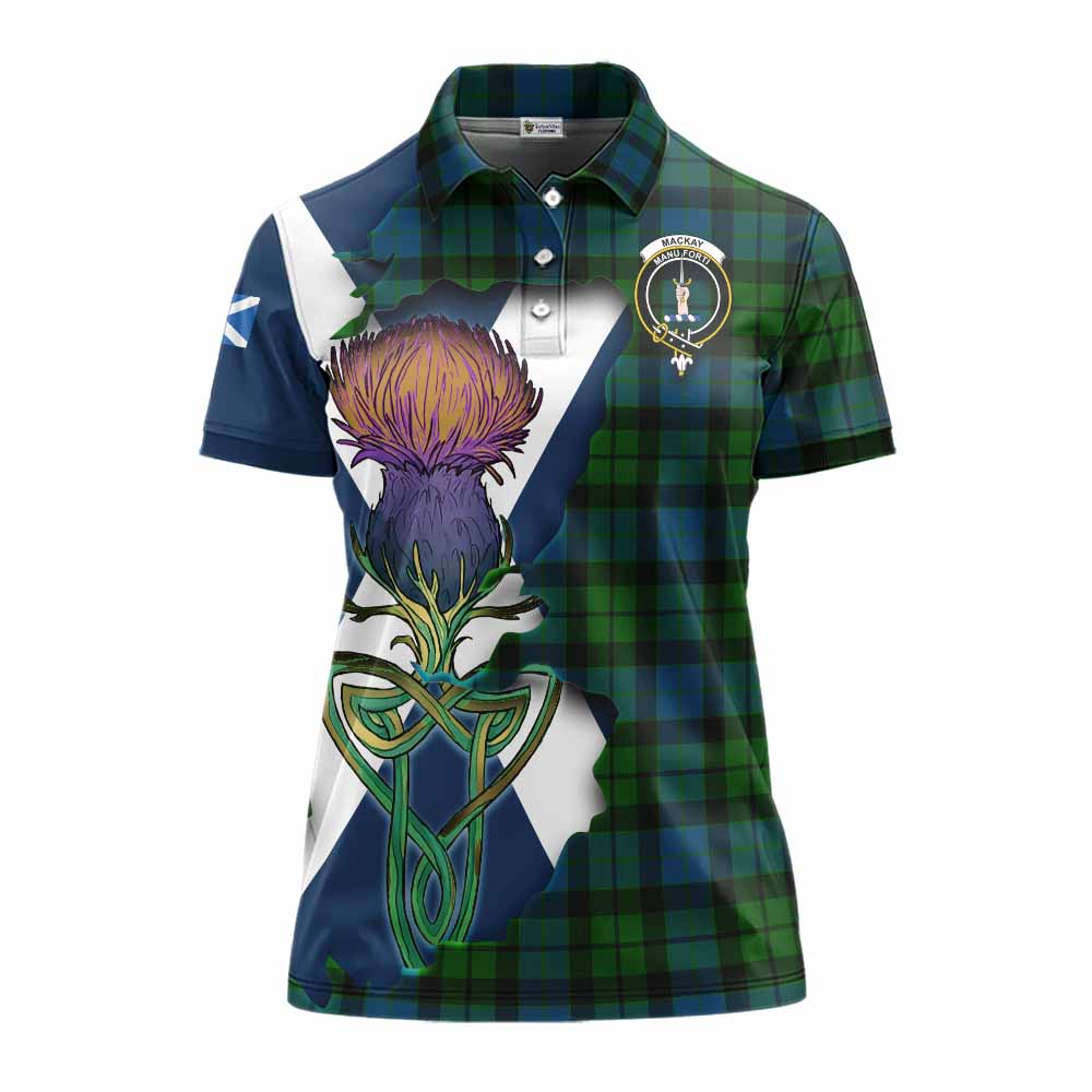 Tartan Vibes Clothing MacKay (McKay) Tartan Family Crest Women's Polo Shirt Scottish Thistle Celtic Inspired