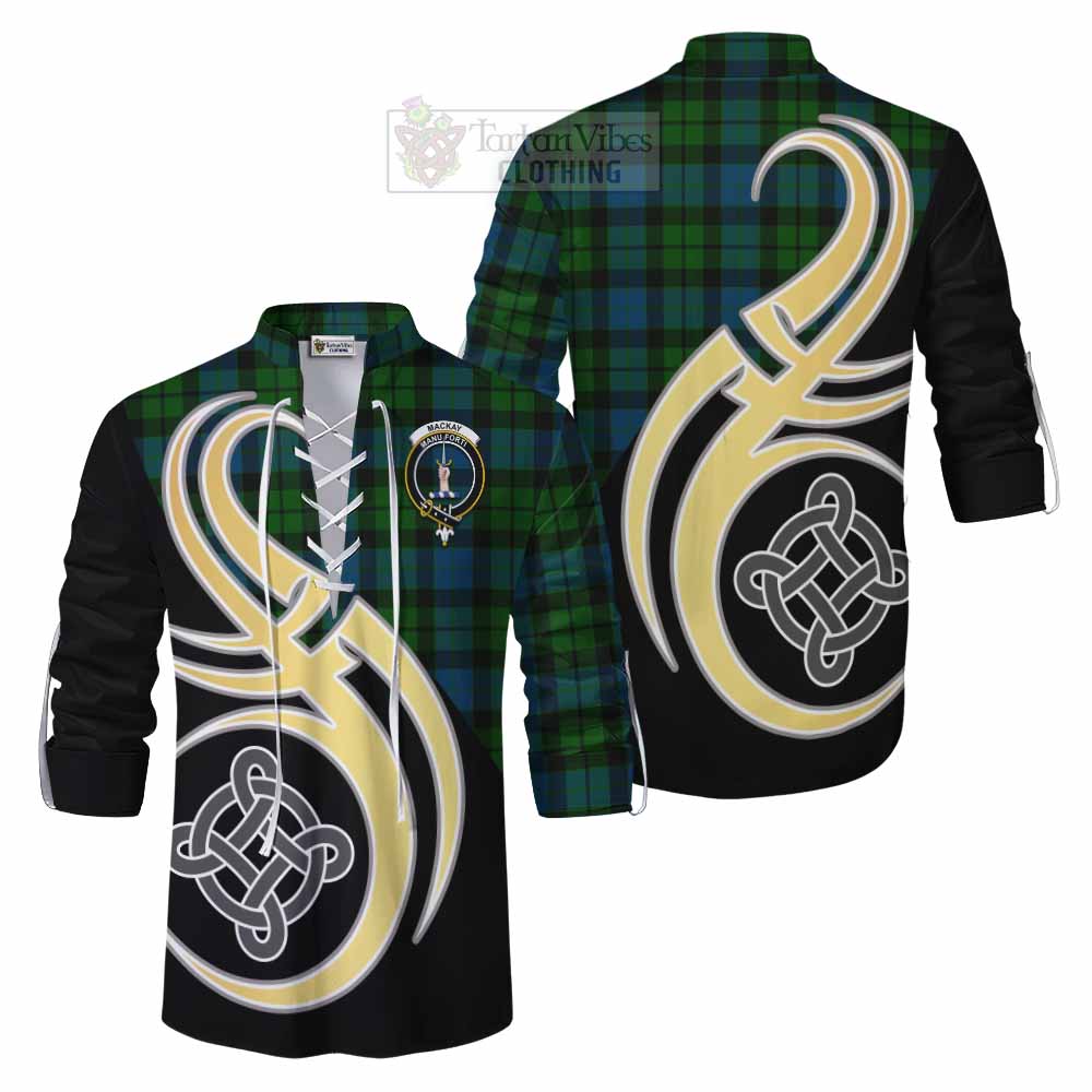 Tartan Vibes Clothing MacKay (McKay) Tartan Ghillie Kilt Shirt with Family Crest and Celtic Symbol Style