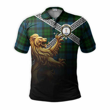 MacKay (McKay) Crest Tartan Polo Shirt with Golden Lion Emblem Celtic Style
