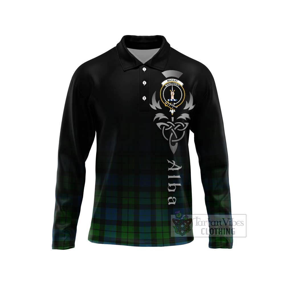 Tartan Vibes Clothing MacKay (McKay) Tartan Long Sleeve Polo Shirt Featuring Alba Gu Brath Family Crest Celtic Inspired
