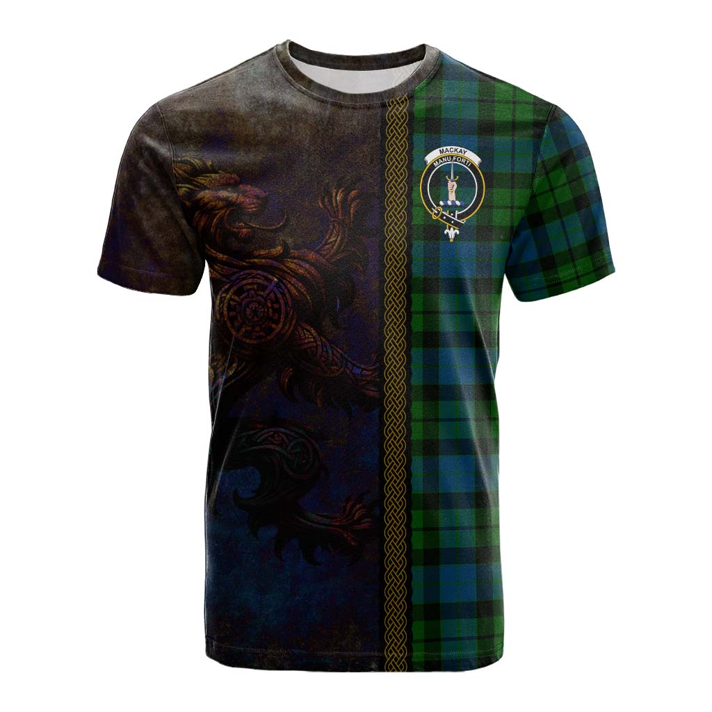 Tartan Vibes Clothing MacKay (McKay) Tartan Family Crest Cotton T-shirt Alba Gu Brath Be Brave Lion Ancient Style