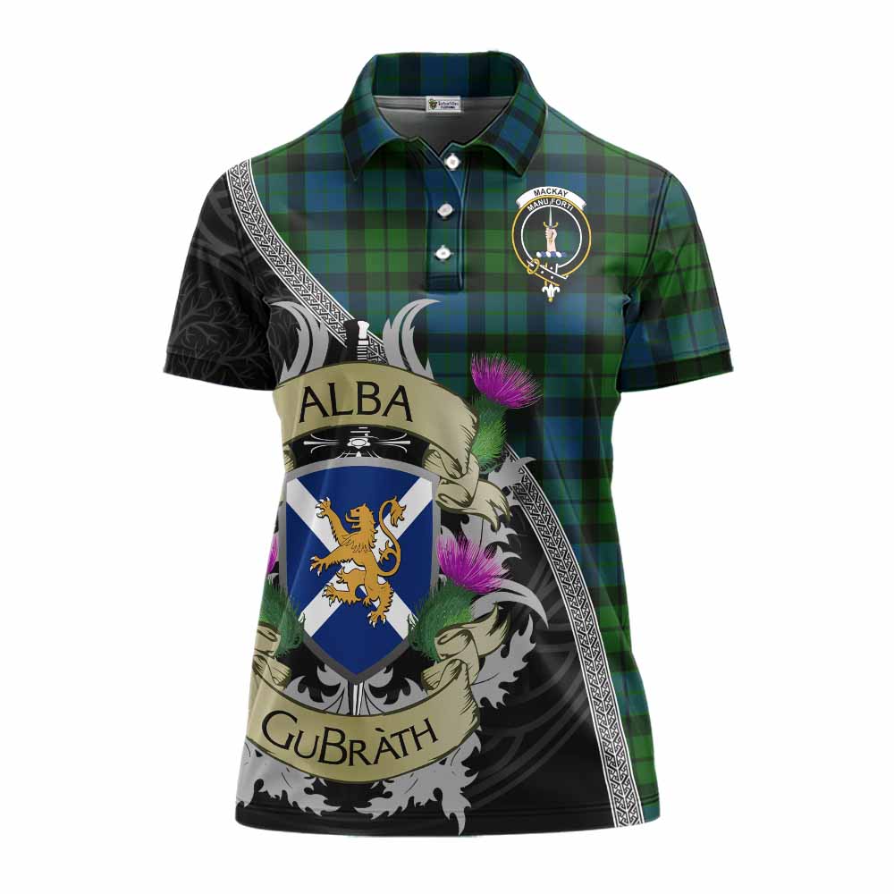 Tartan Vibes Clothing MacKay (McKay) Tartan Family Crest Women's Polo Shirt Lion Rampant Royal Thistle Shield Celtic Inspired