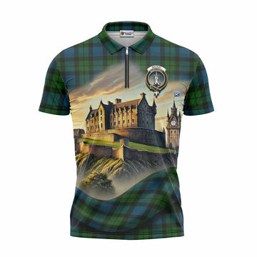 MacKay (McKay) Tartan Family Crest Zipper Polo Shirt with Scottish Ancient Castle Style