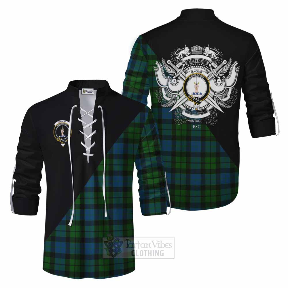 Tartan Vibes Clothing MacKay (McKay) Tartan Ghillie Kilt Shirt with Family Crest and Military Logo Style
