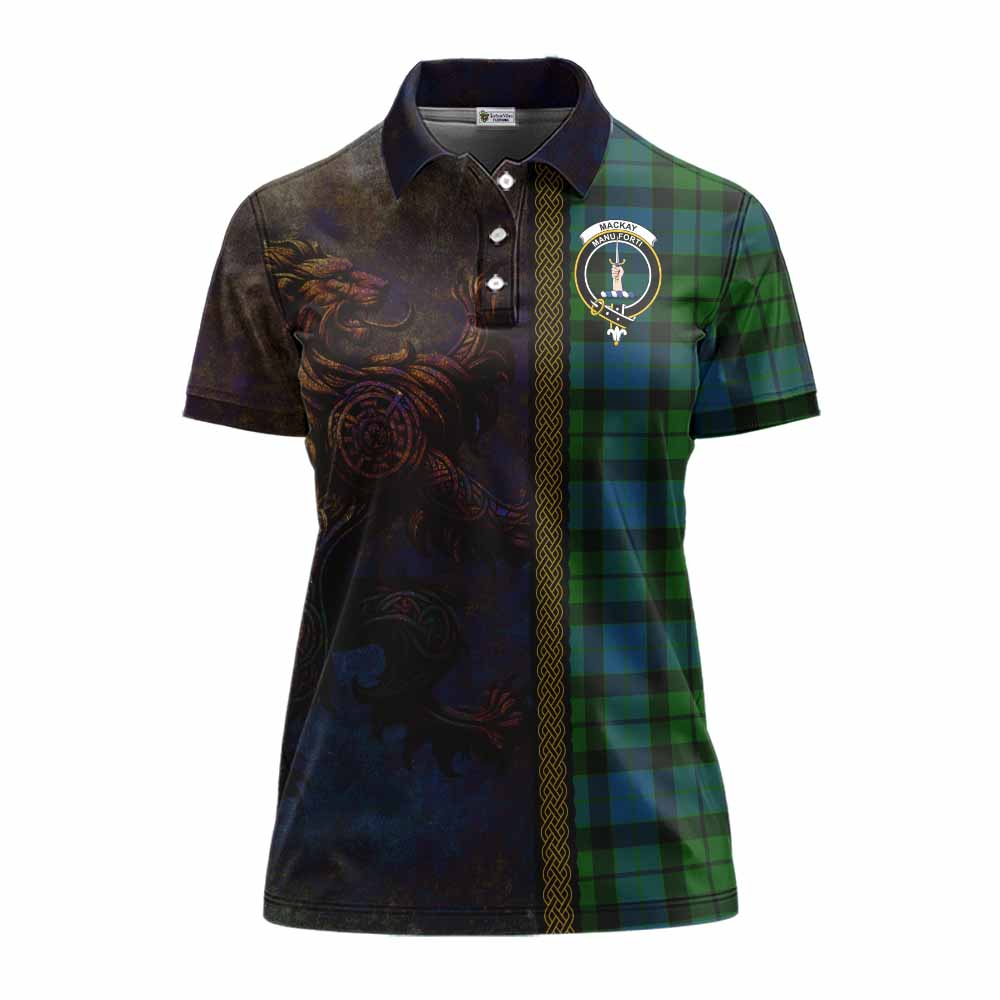 Tartan Vibes Clothing MacKay (McKay) Tartan Family Crest Women's Polo Shirt Alba Gu Brath Be Brave Lion Ancient Style