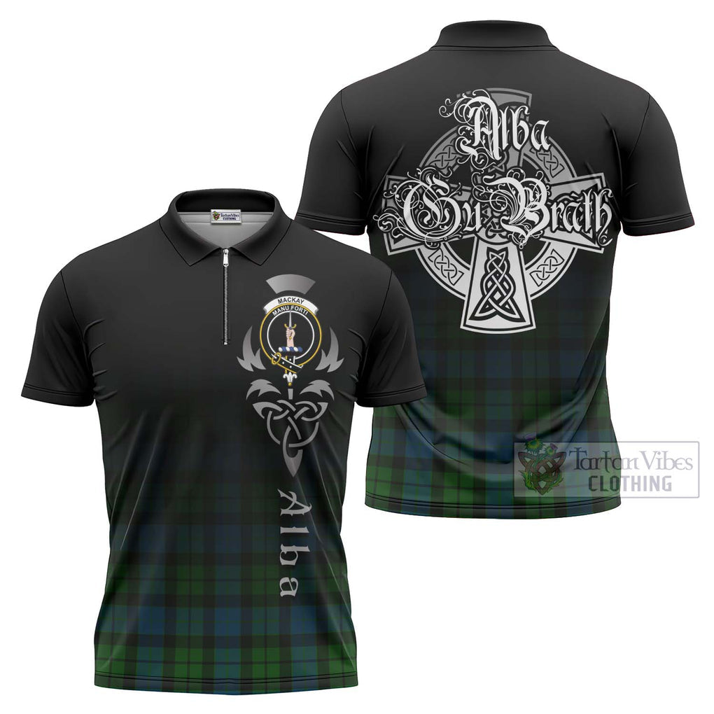 Tartan Vibes Clothing MacKay (McKay) Tartan Zipper Polo Shirt Featuring Alba Gu Brath Family Crest Celtic Inspired