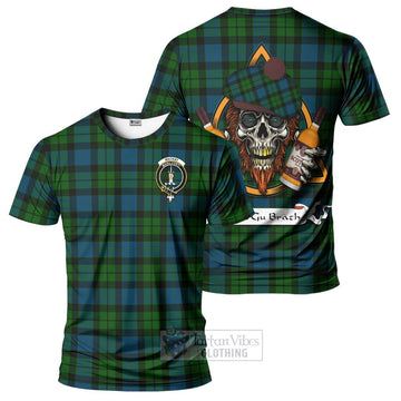 Tartan Vibes Clothing MacKay (McKay) Tartan T-Shirt with Family Crest and Bearded Skull Holding Bottles of Whiskey