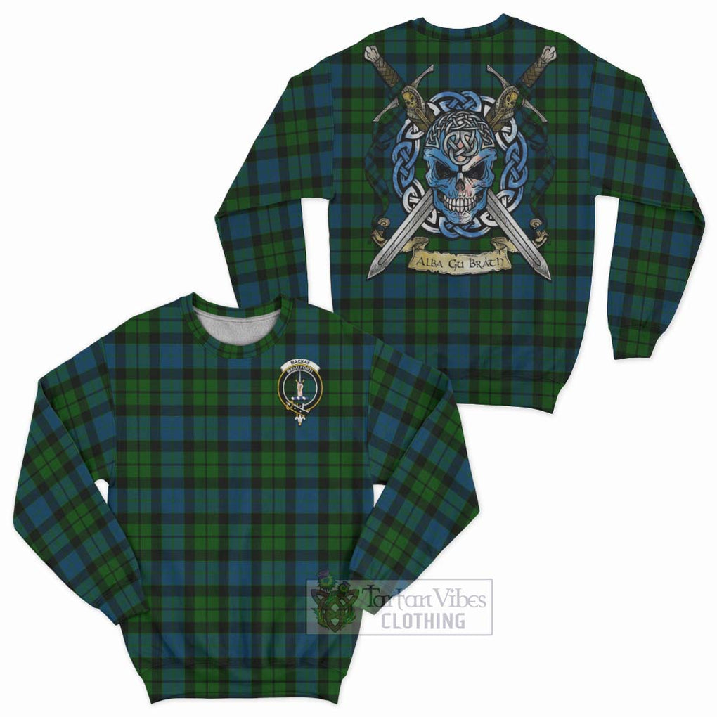 Tartan Vibes Clothing MacKay (McKay) Tartan Sweatshirt with Family Crest Celtic Skull Style