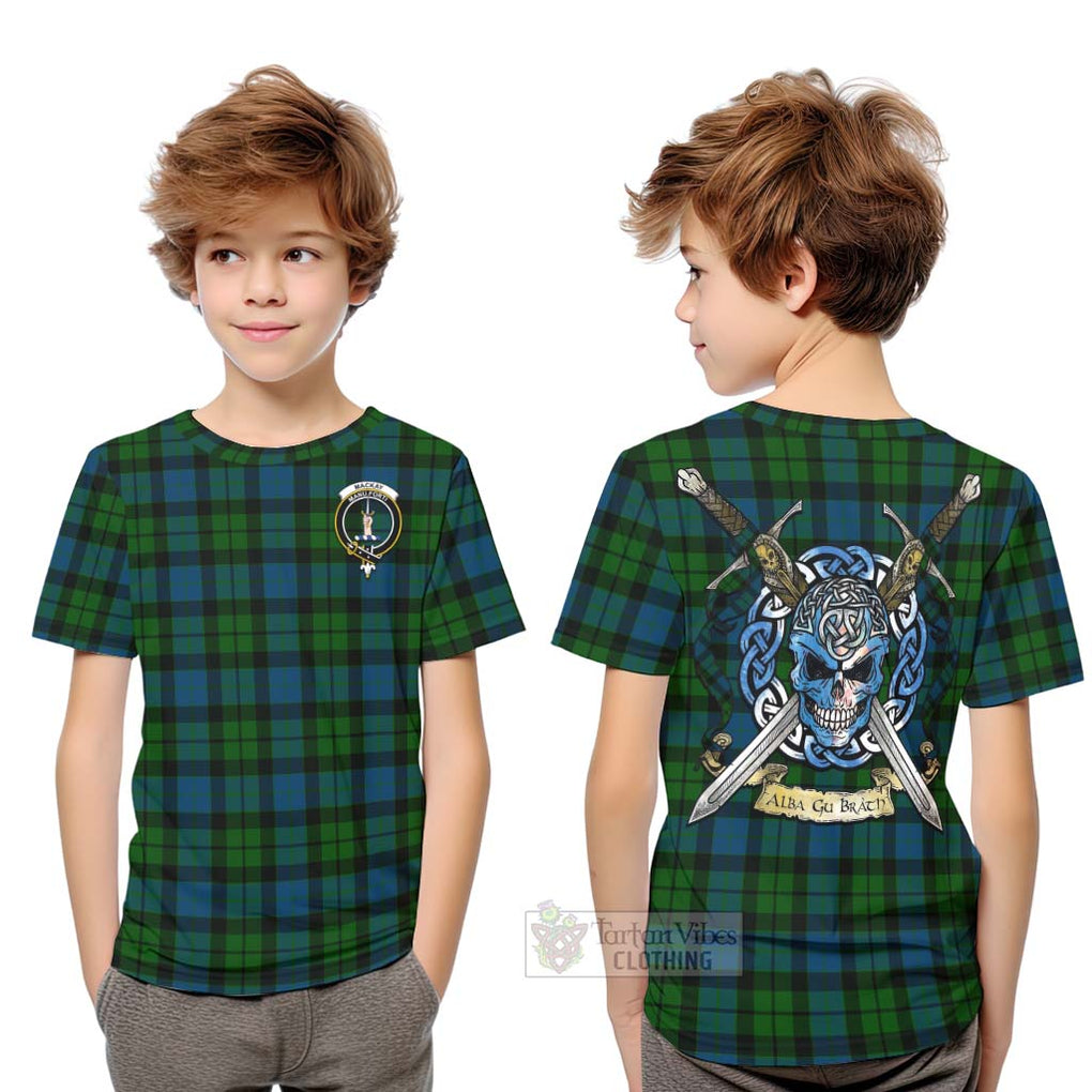 Tartan Vibes Clothing MacKay (McKay) Tartan Kid T-Shirt with Family Crest Celtic Skull Style