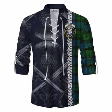 Tartan Vibes Clothing MacKay (McKay) Tartan Ghillie Kilt Shirt with Family Crest Cross Sword Thistle Celtic Vibes