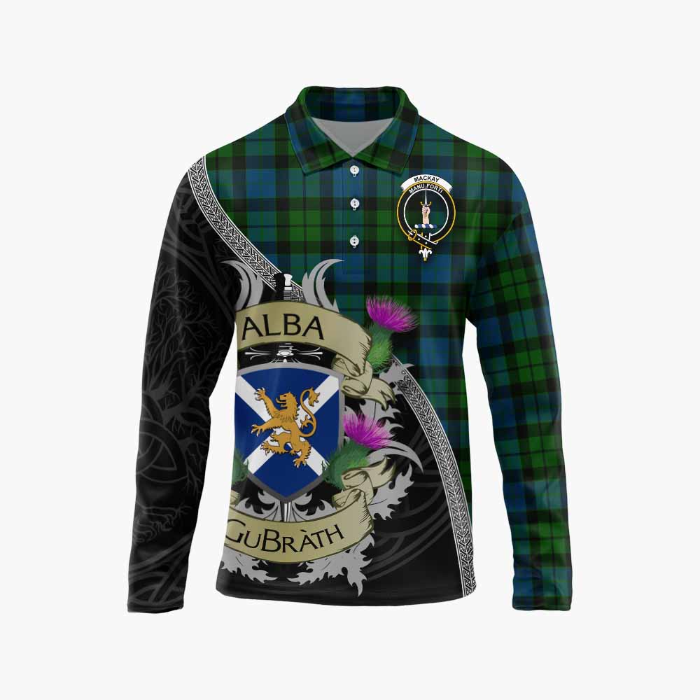 Tartan Vibes Clothing MacKay (McKay) Tartan Family Crest Long Sleeve Polo Shirt Lion Rampant Royal Thistle Shield Celtic Inspired