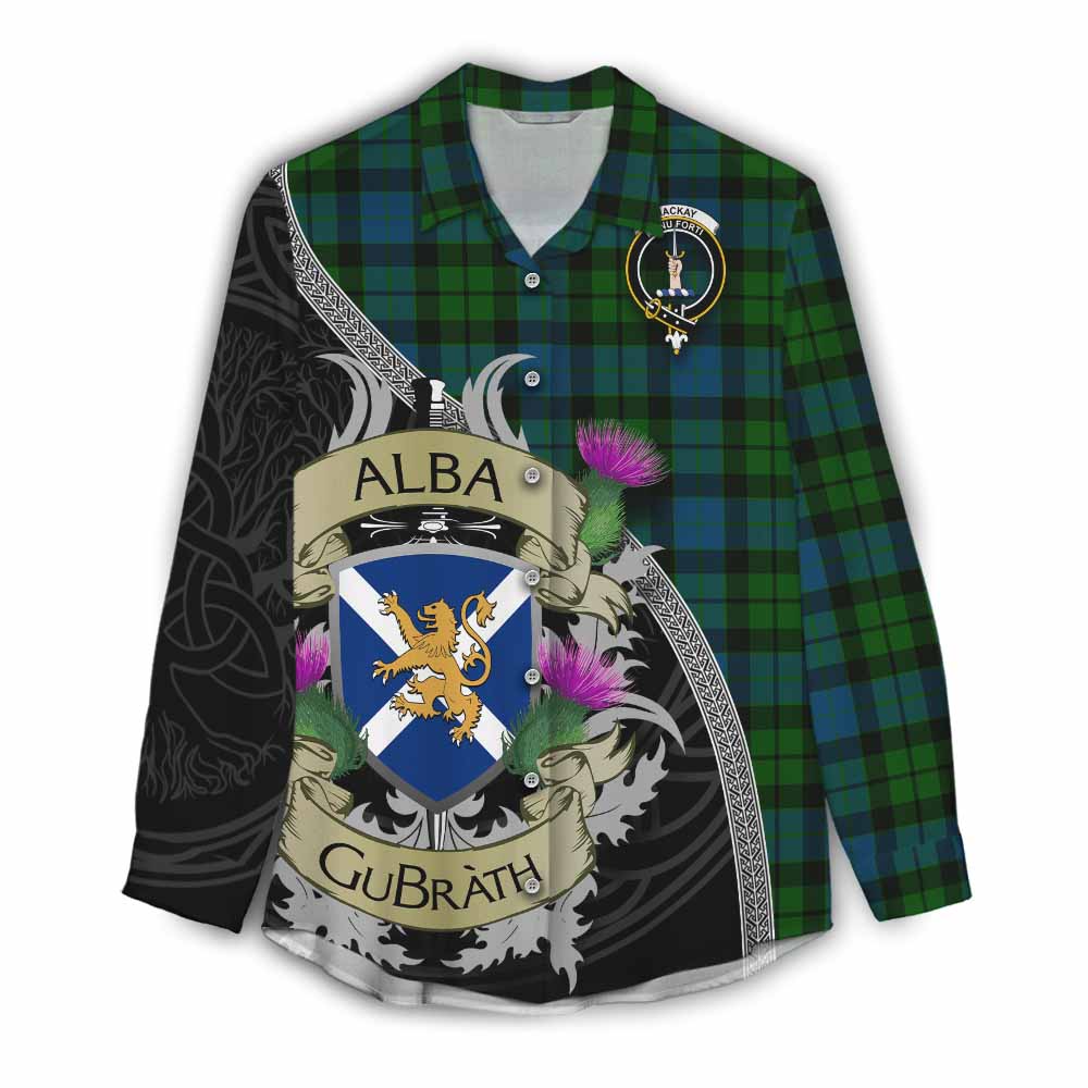 Tartan Vibes Clothing MacKay (McKay) Tartan Family Crest Women's Casual Shirt Lion Rampant Royal Thistle Shield Celtic Inspired