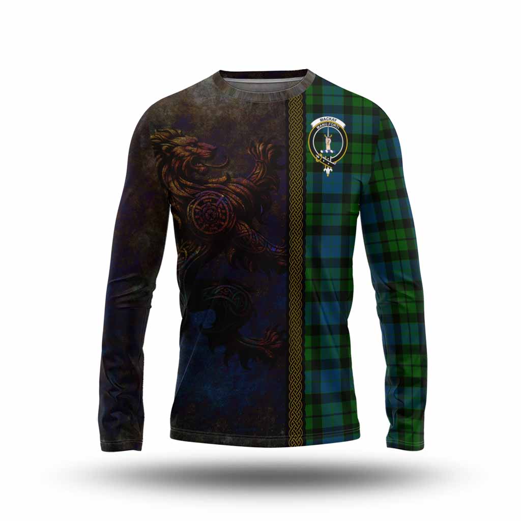 Tartan Vibes Clothing MacKay (McKay) Tartan Family Crest Long Sleeve T-Shirt Alba Gu Brath Be Brave Lion Ancient Style