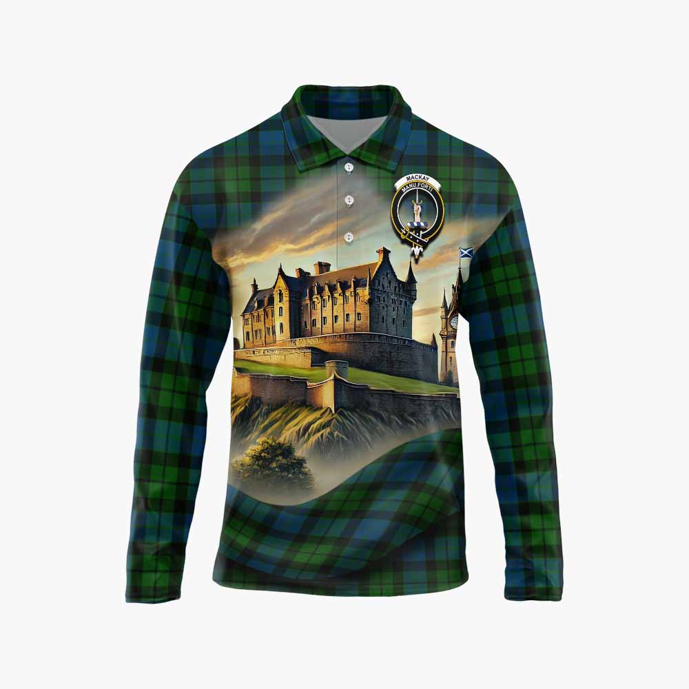 Tartan Vibes Clothing MacKay (McKay) Tartan Family Crest Long Sleeve Polo Shirt with Scottish Ancient Castle Style