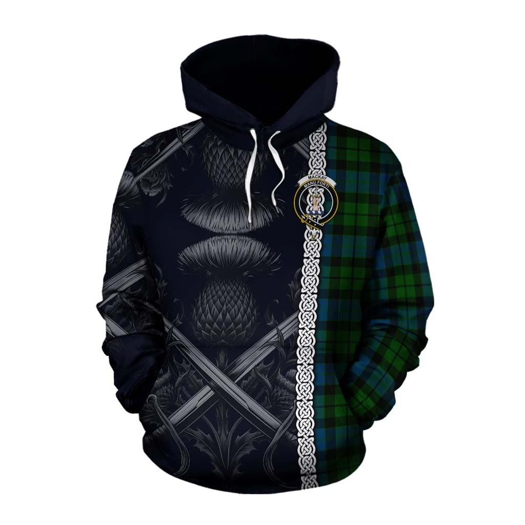 Tartan Vibes Clothing MacKay (McKay) Tartan Cotton Hoodie with Family Crest Cross Sword Thistle Celtic Vibes