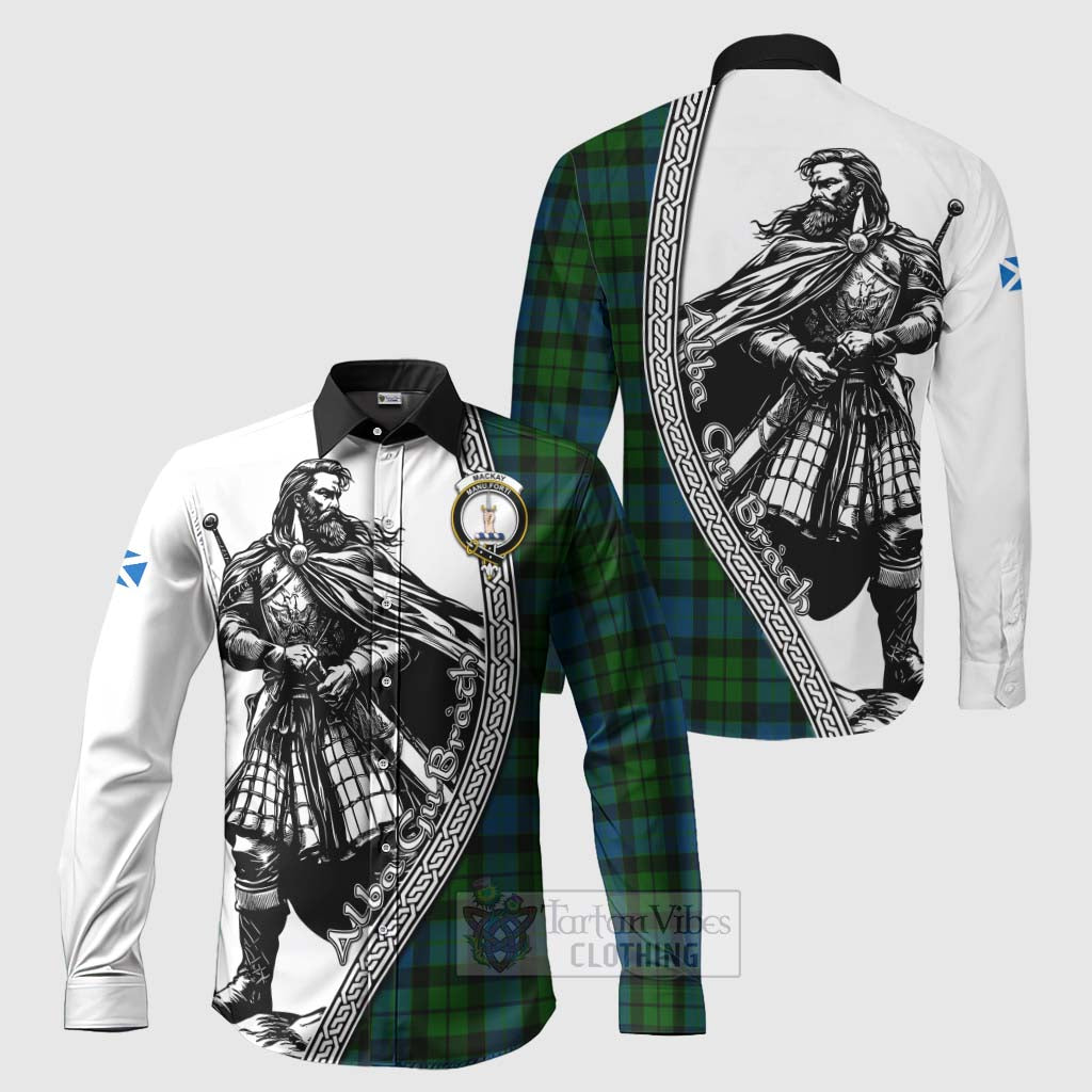 Tartan Vibes Clothing MacKay (McKay) Tartan Clan Crest Long Sleeve Button Shirt with Highlander Warrior Celtic Style