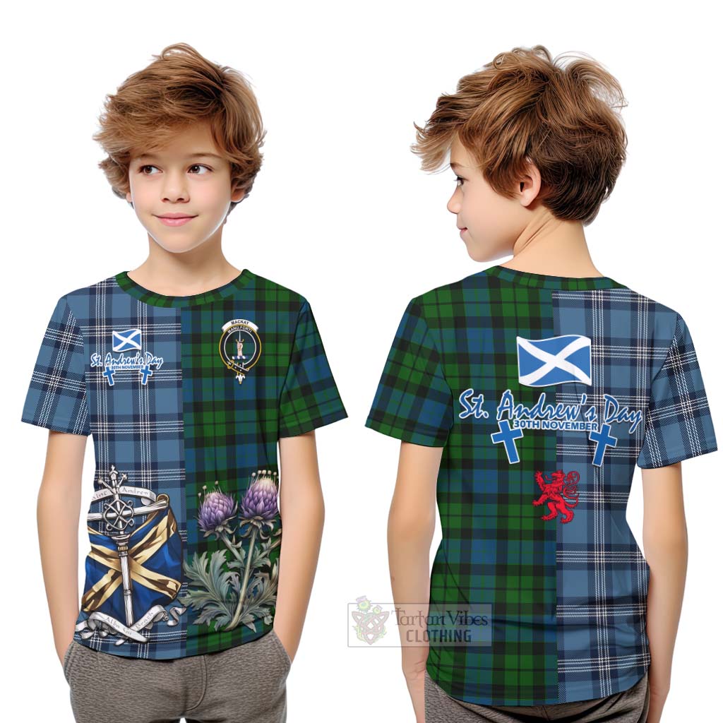 Tartan Vibes Clothing MacKay (McKay) Tartan Kid T-Shirt Happy St. Andrew's Day Half Tartan Style