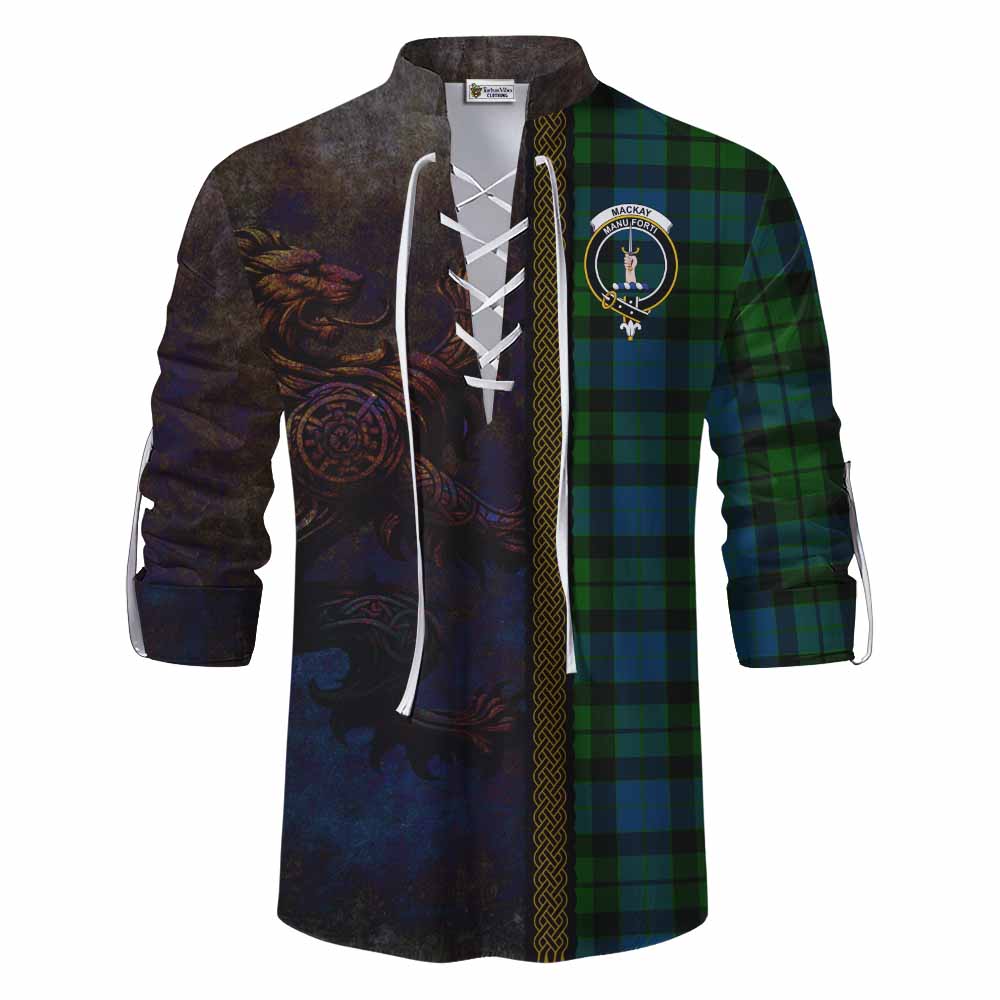 Tartan Vibes Clothing MacKay (McKay) Tartan Family Crest Ghillie Kilt Shirt Alba Gu Brath Be Brave Lion Ancient Style