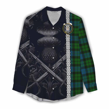 Tartan Vibes Clothing MacKay (McKay) Tartan Women's Casual Shirt with Family Crest Cross Sword Thistle Celtic Vibes
