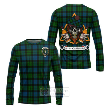 Tartan Vibes Clothing MacKay (McKay) Tartan Long Sleeve T-Shirt with Family Crest and Bearded Skull Holding Bottles of Whiskey