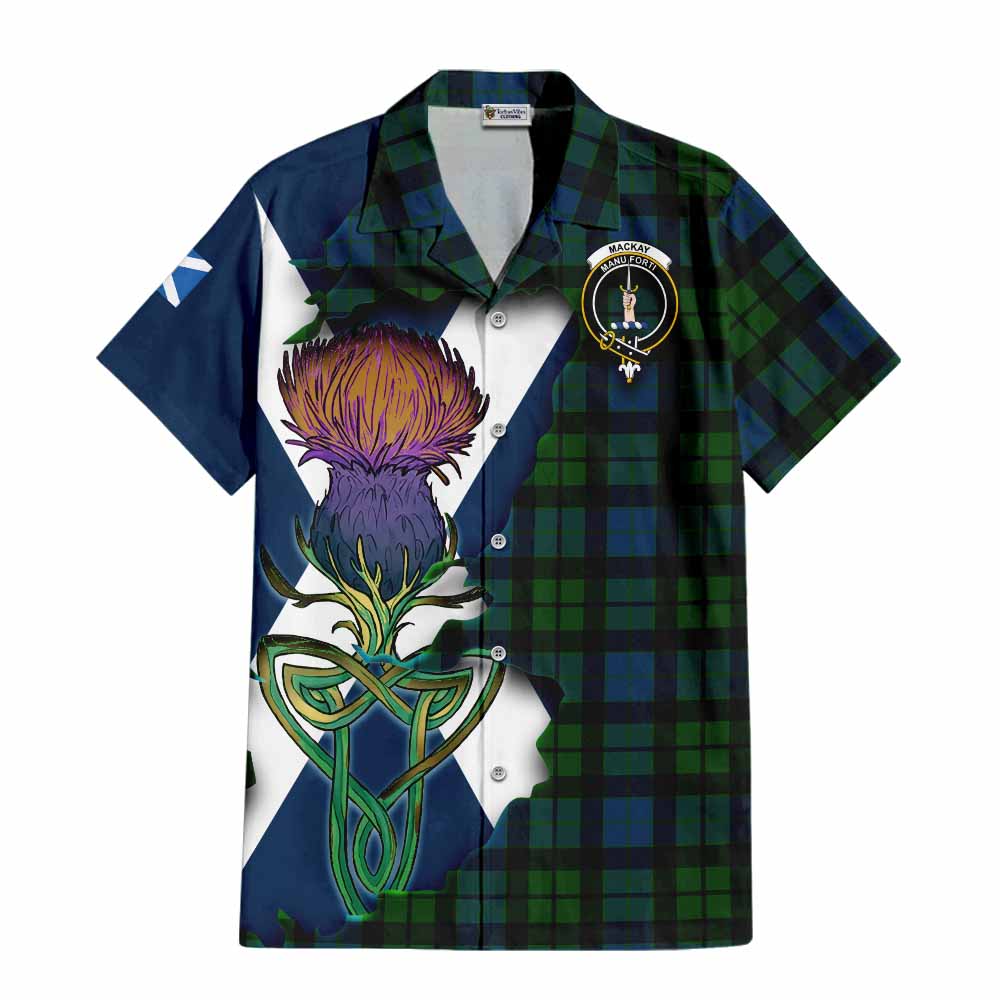 Tartan Vibes Clothing MacKay (McKay) Tartan Family Crest Short Sleeve Button Shirt Scottish Thistle Celtic Inspired