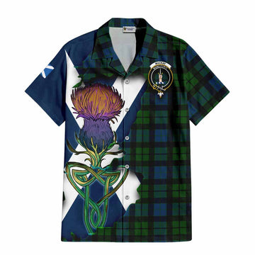 Tartan Vibes Clothing MacKay (McKay) Tartan Family Crest Short Sleeve Button Shirt Scottish Thistle Celtic Inspired