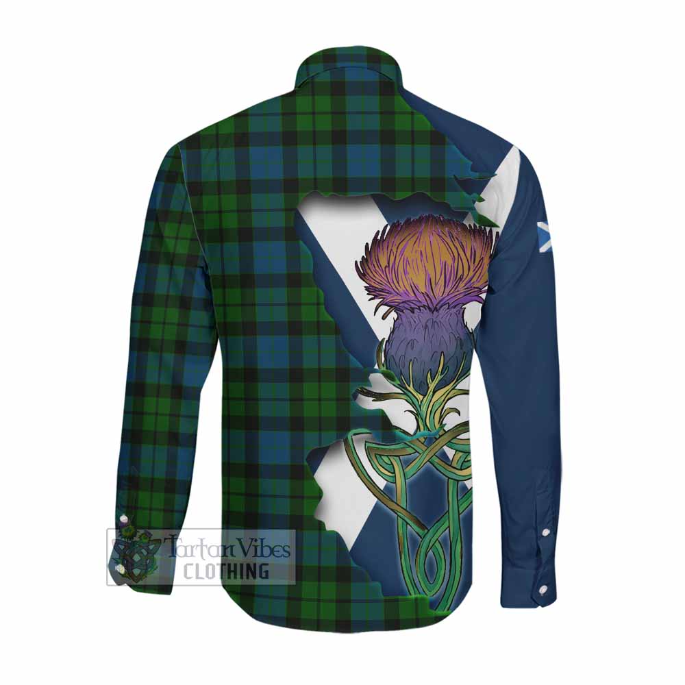 Tartan Vibes Clothing MacKay (McKay) Tartan Family Crest Long Sleeve Button Shirt Scottish Thistle Celtic Inspired