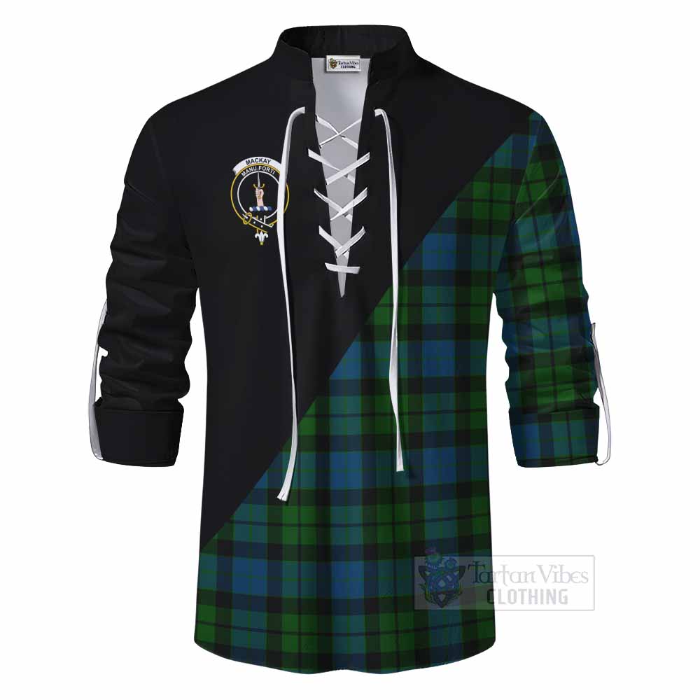 Tartan Vibes Clothing MacKay (McKay) Tartan Ghillie Kilt Shirt with Family Crest and Military Logo Style