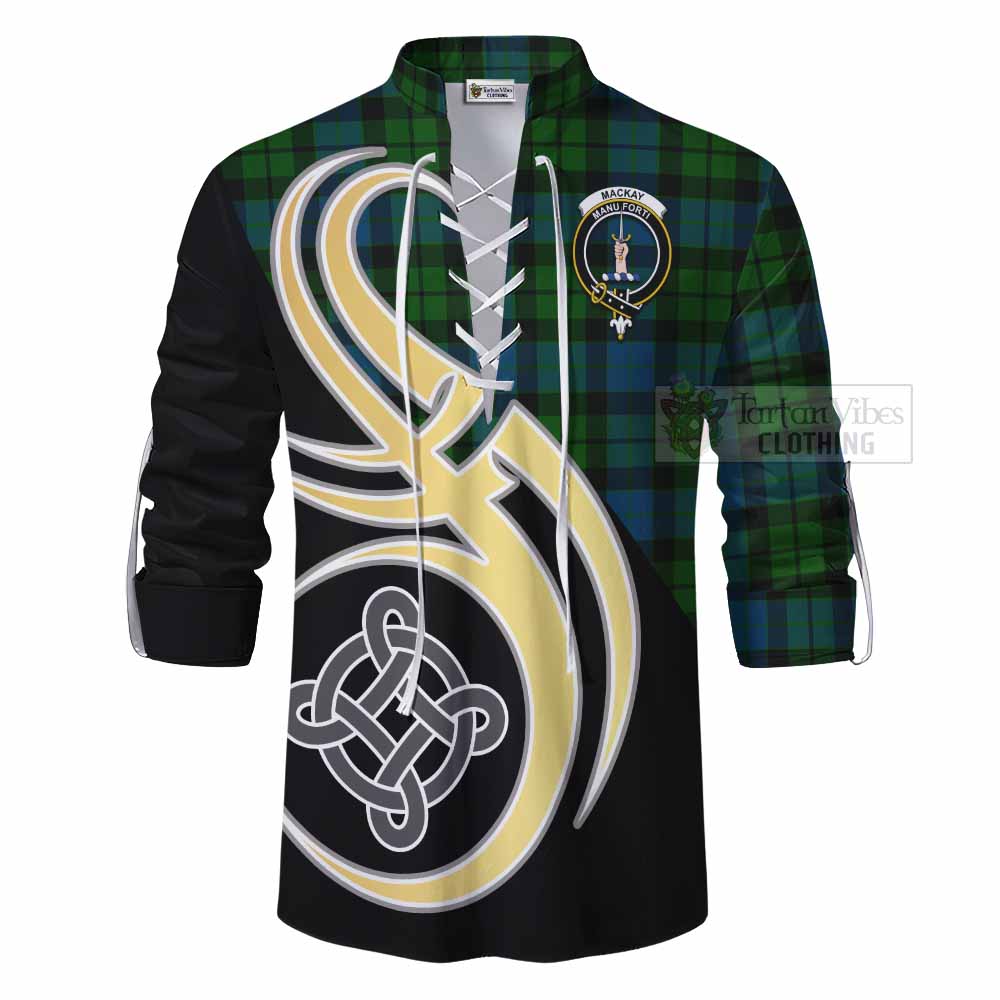 Tartan Vibes Clothing MacKay (McKay) Tartan Ghillie Kilt Shirt with Family Crest and Celtic Symbol Style