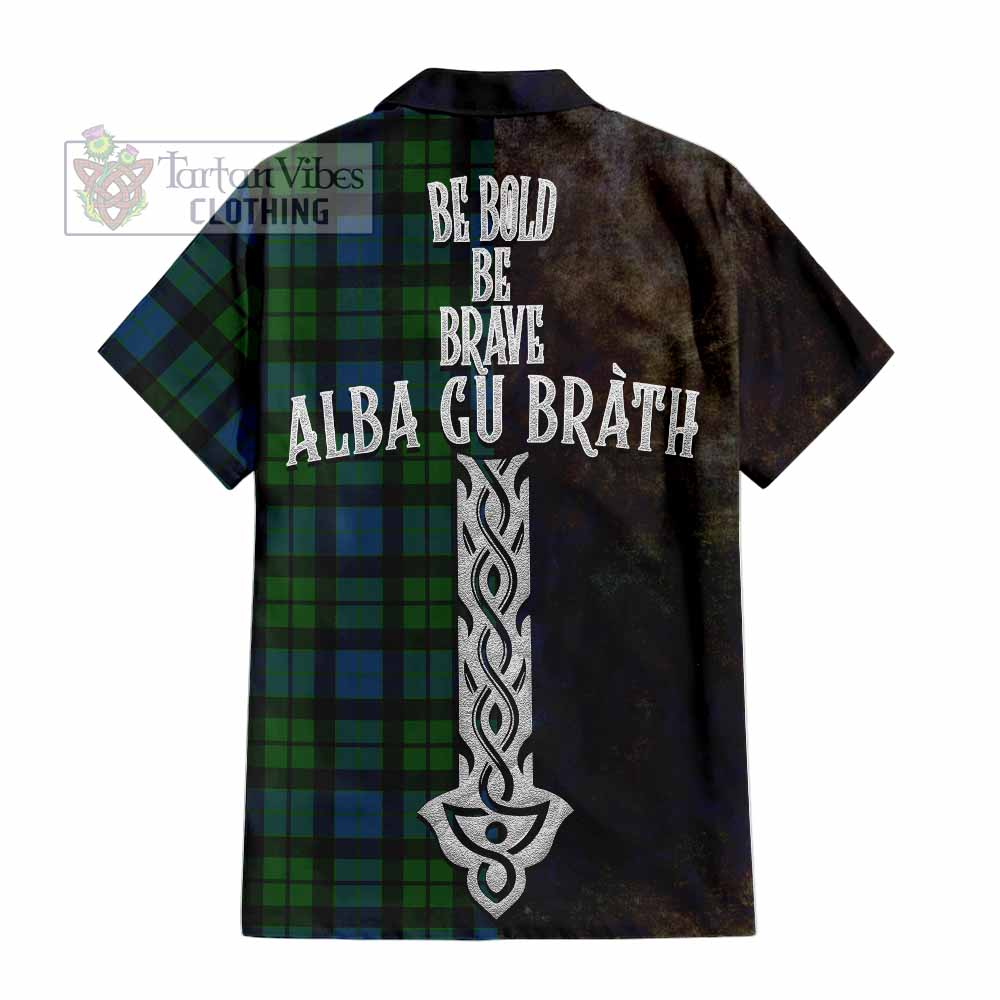 Tartan Vibes Clothing MacKay (McKay) Tartan Family Crest Short Sleeve Button Shirt Alba Gu Brath Be Brave Lion Ancient Style