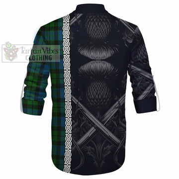 Tartan Vibes Clothing MacKay (McKay) Tartan Ghillie Kilt Shirt with Family Crest Cross Sword Thistle Celtic Vibes