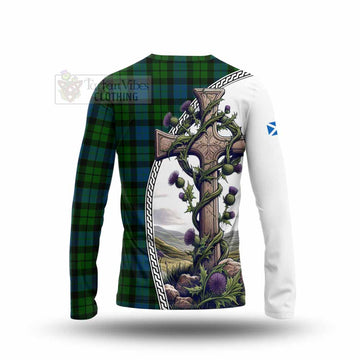 Tartan Vibes Clothing MacKay (McKay) Tartan Long Sleeve T-Shirt with Family Crest and St. Andrew's Cross Accented by Thistle Vines