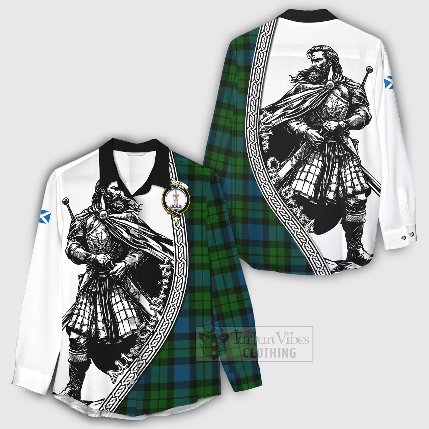 Tartan Vibes Clothing MacKay (McKay) Tartan Clan Crest Women's Casual Shirt with Highlander Warrior Celtic Style
