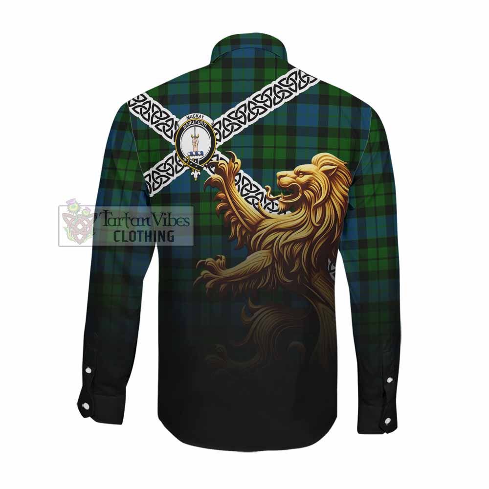 Tartan Vibes Clothing MacKay (McKay) Crest Tartan Long Sleeve Button Shirt with Golden Lion Emblem Celtic Style