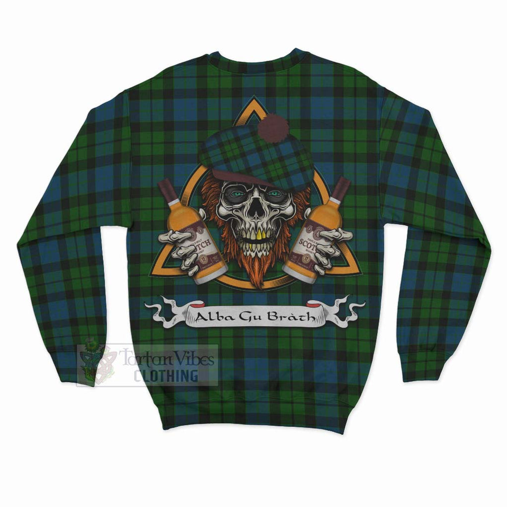 Tartan Vibes Clothing MacKay (McKay) Tartan Sweatshirt with Family Crest and Bearded Skull Holding Bottles of Whiskey