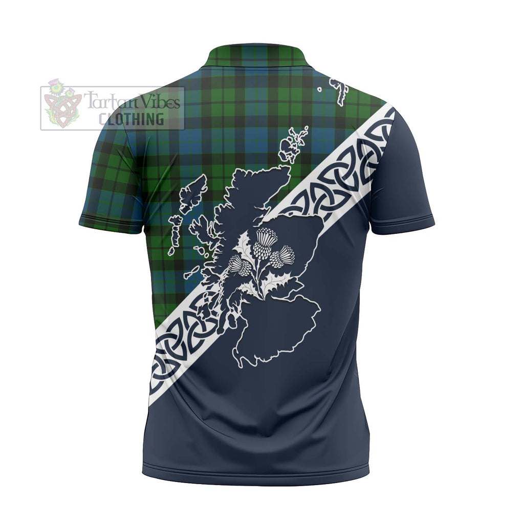 Tartan Vibes Clothing MacKay (McKay) Tartan Zipper Polo Shirt Featuring Thistle and Scotland Map