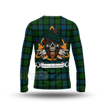 Tartan Vibes Clothing MacKay (McKay) Tartan Long Sleeve T-Shirt with Family Crest and Bearded Skull Holding Bottles of Whiskey