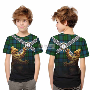 MacKay (McKay) Crest Tartan Kid T-Shirt with Golden Lion Emblem Celtic Style