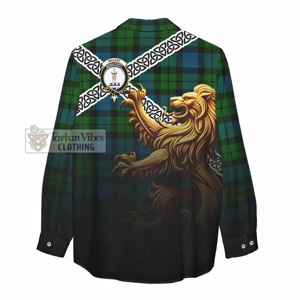 Tartan Vibes Clothing MacKay (McKay) Crest Tartan Women's Casual Shirt with Golden Lion Emblem Celtic Style