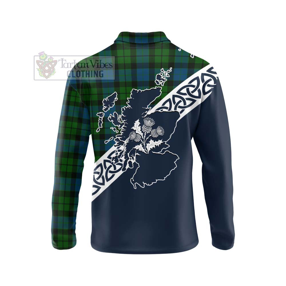 Tartan Vibes Clothing MacKay (McKay) Tartan Long Sleeve Polo Shirt Featuring Thistle and Scotland Map