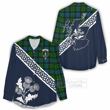 Tartan Vibes Clothing MacKay (McKay) Tartan Women's Casual Shirt Featuring Thistle and Scotland Map