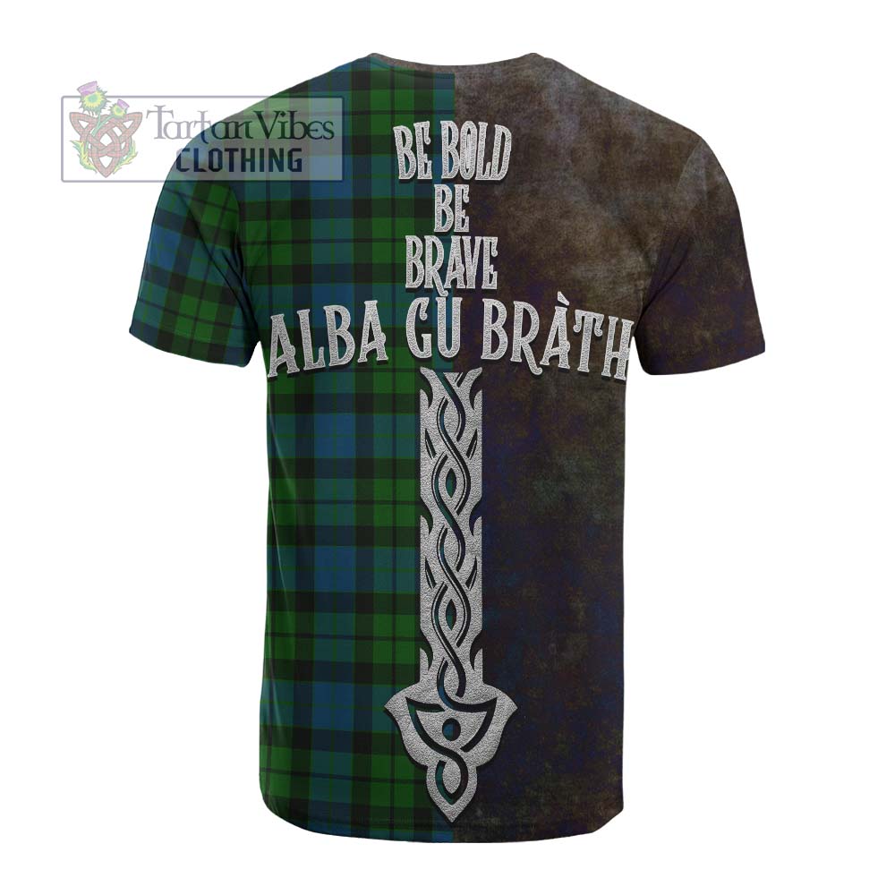 Tartan Vibes Clothing MacKay (McKay) Tartan Family Crest Cotton T-shirt Alba Gu Brath Be Brave Lion Ancient Style