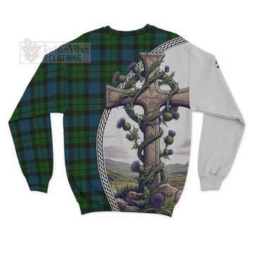 Tartan Vibes Clothing MacKay (McKay) Tartan Sweatshirt with Family Crest and St. Andrew's Cross Accented by Thistle Vines