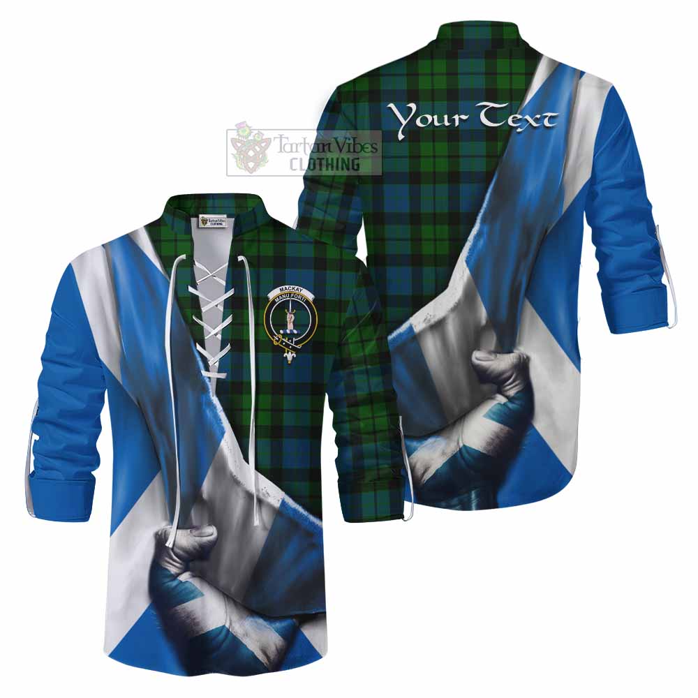 Tartan Vibes Clothing MacKay (McKay) Tartan Ghillie Kilt Shirt with Family Crest Scotland Patriotic Style