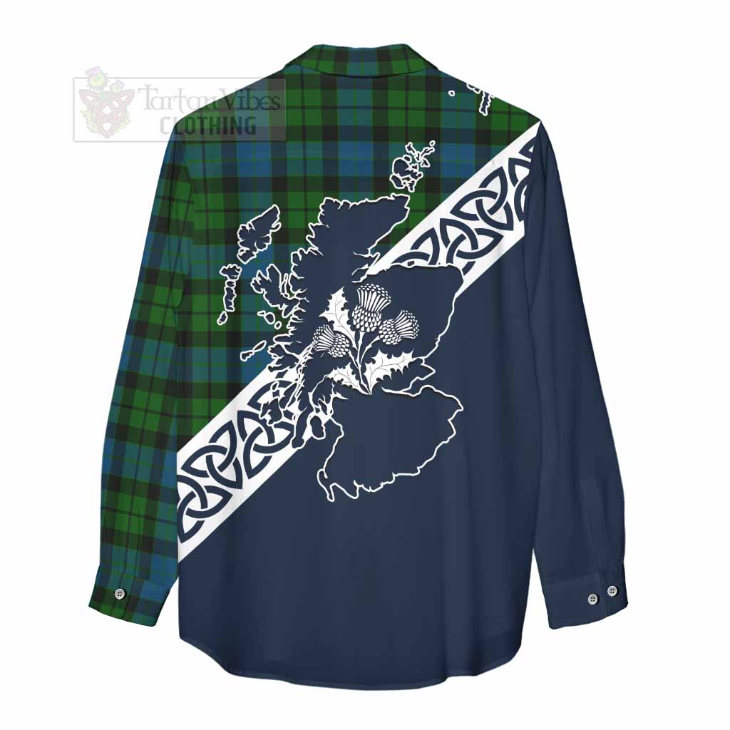 Tartan Vibes Clothing MacKay (McKay) Tartan Women's Casual Shirt Featuring Thistle and Scotland Map