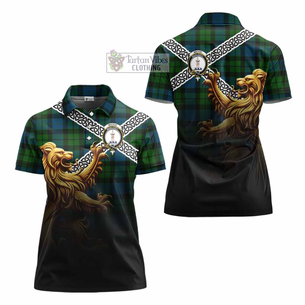 Tartan Vibes Clothing MacKay (McKay) Crest Tartan Women's Polo Shirt with Golden Lion Emblem Celtic Style