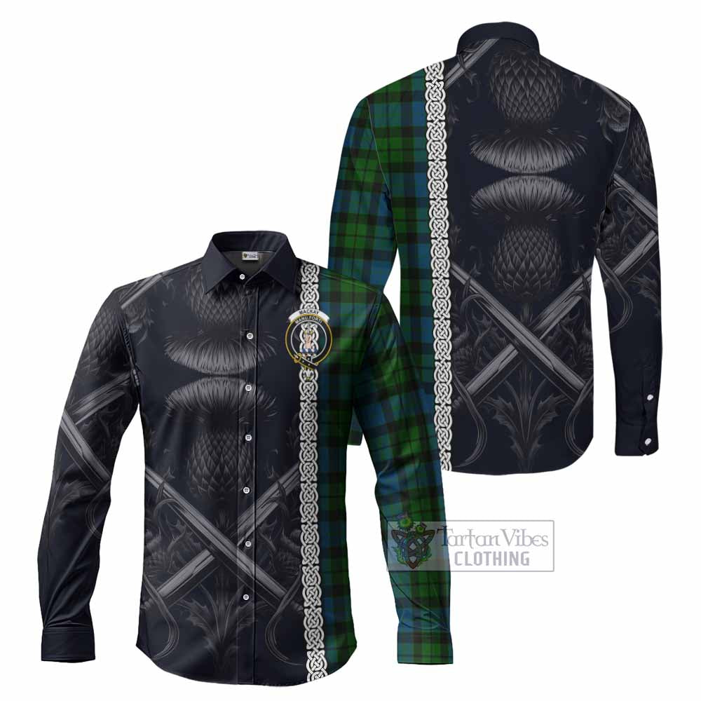 Tartan Vibes Clothing MacKay (McKay) Tartan Long Sleeve Button Shirt with Family Crest Cross Sword Thistle Celtic Vibes