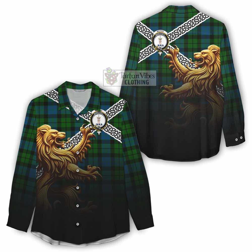 Tartan Vibes Clothing MacKay (McKay) Crest Tartan Women's Casual Shirt with Golden Lion Emblem Celtic Style