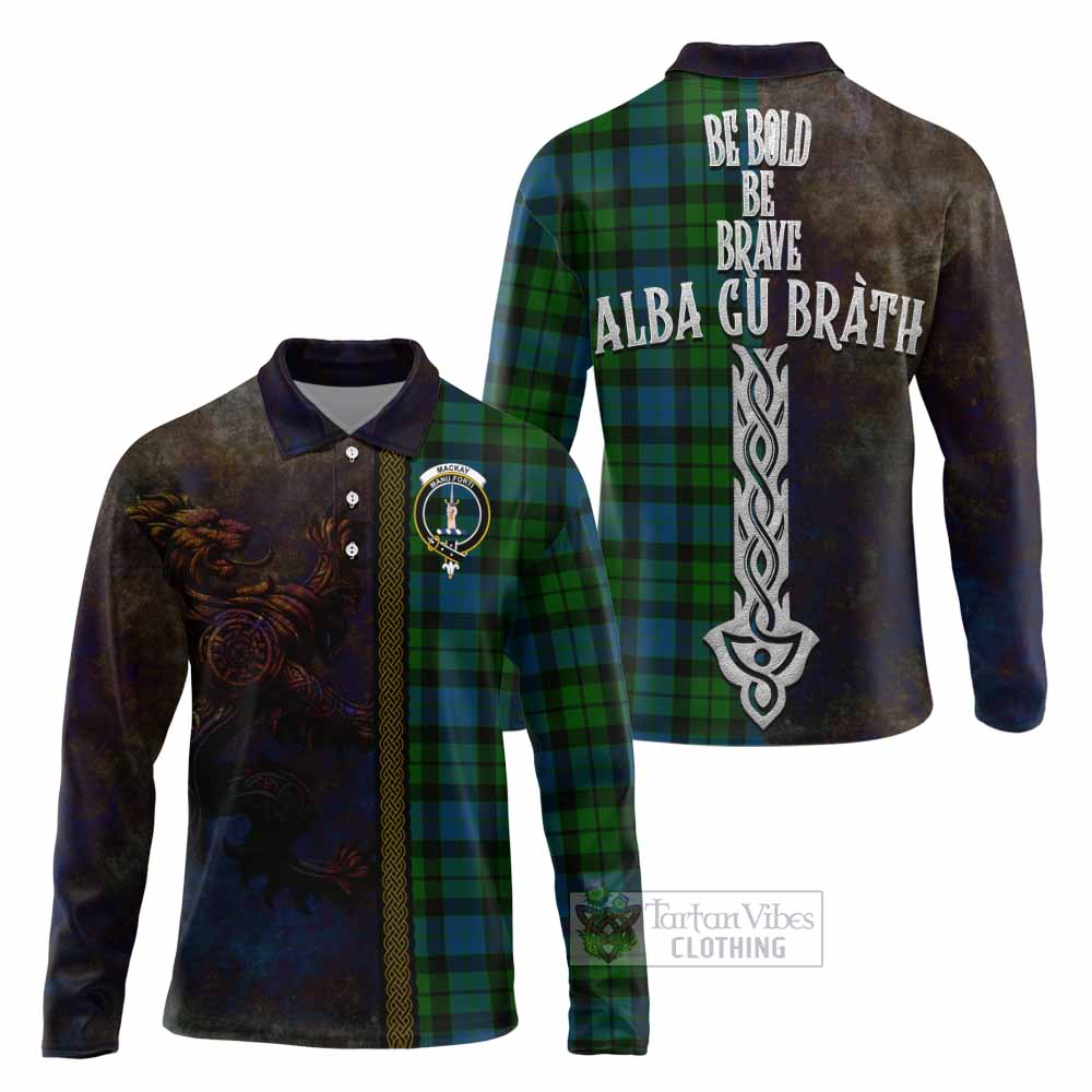 Tartan Vibes Clothing MacKay (McKay) Tartan Family Crest Long Sleeve Polo Shirt Alba Gu Brath Be Brave Lion Ancient Style