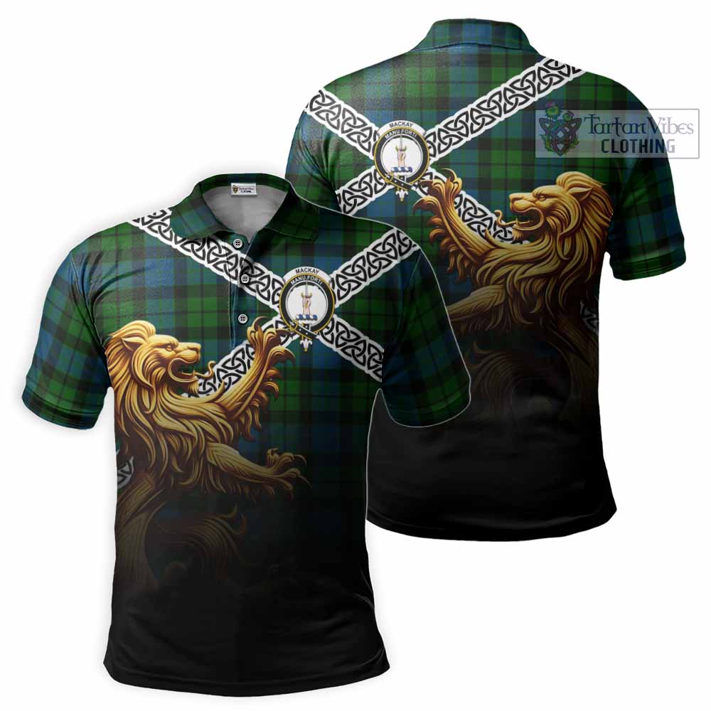 Tartan Vibes Clothing MacKay (McKay) Crest Tartan Polo Shirt with Golden Lion Emblem Celtic Style